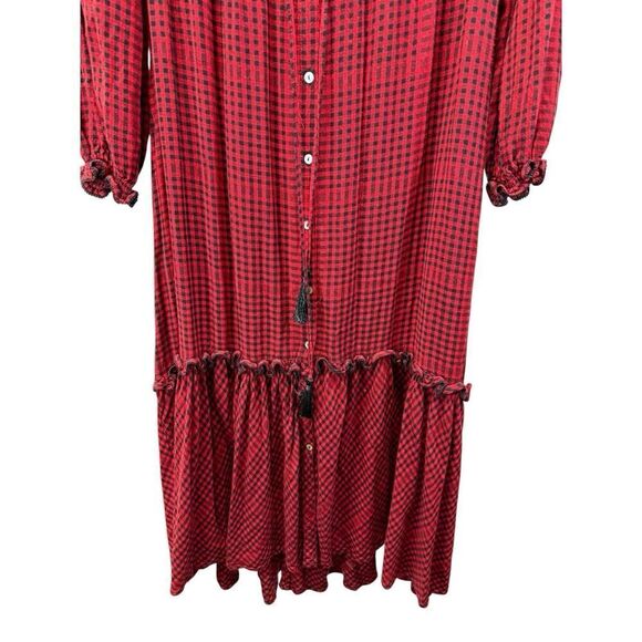 Faherty Sandia Red Black Gingham Maxi Dress Small Boho Cottagecore Fall Look - Picture 10 of 16
